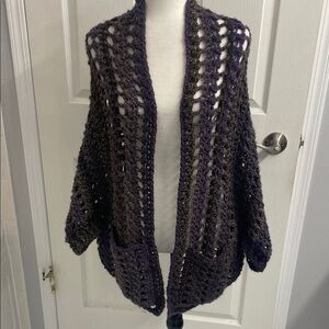 Elegant Open-Front Knit Shrug - Hand Made Dark Gray & Purple Sz M/L